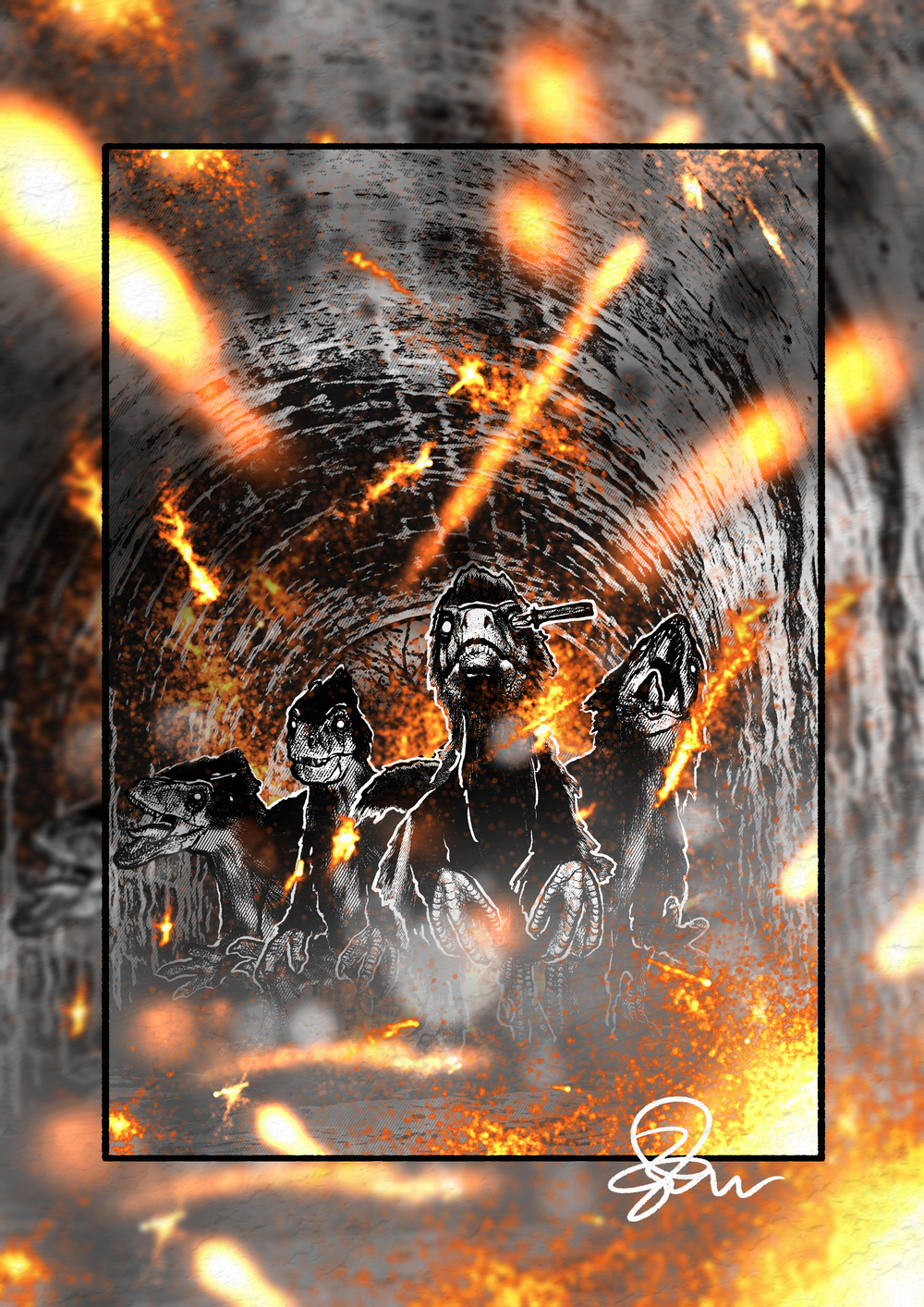 Primitive War - Paleohorror art print by Ambrite Art