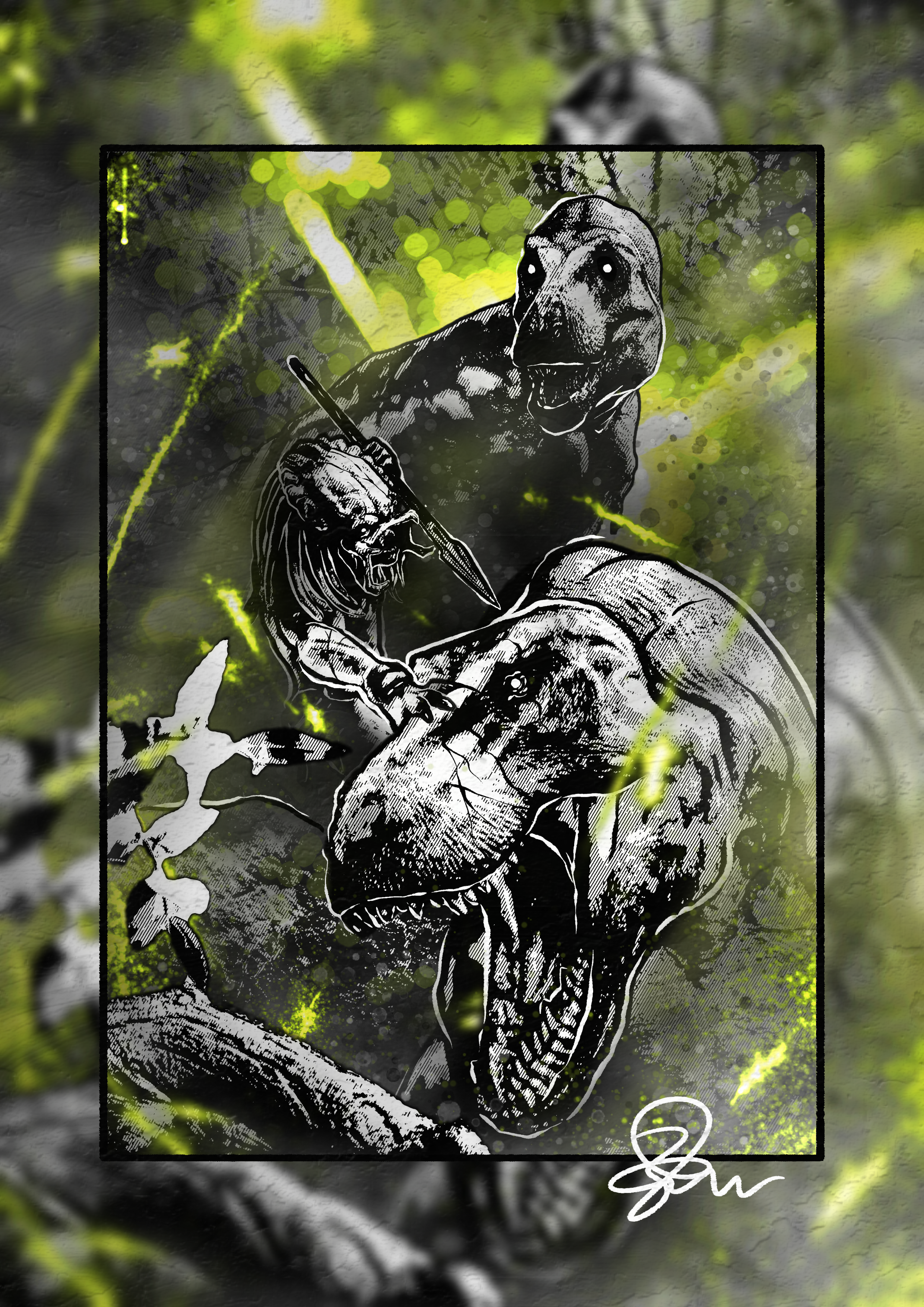 Primal Yautja - Paleohorror art print by Ambrite Art