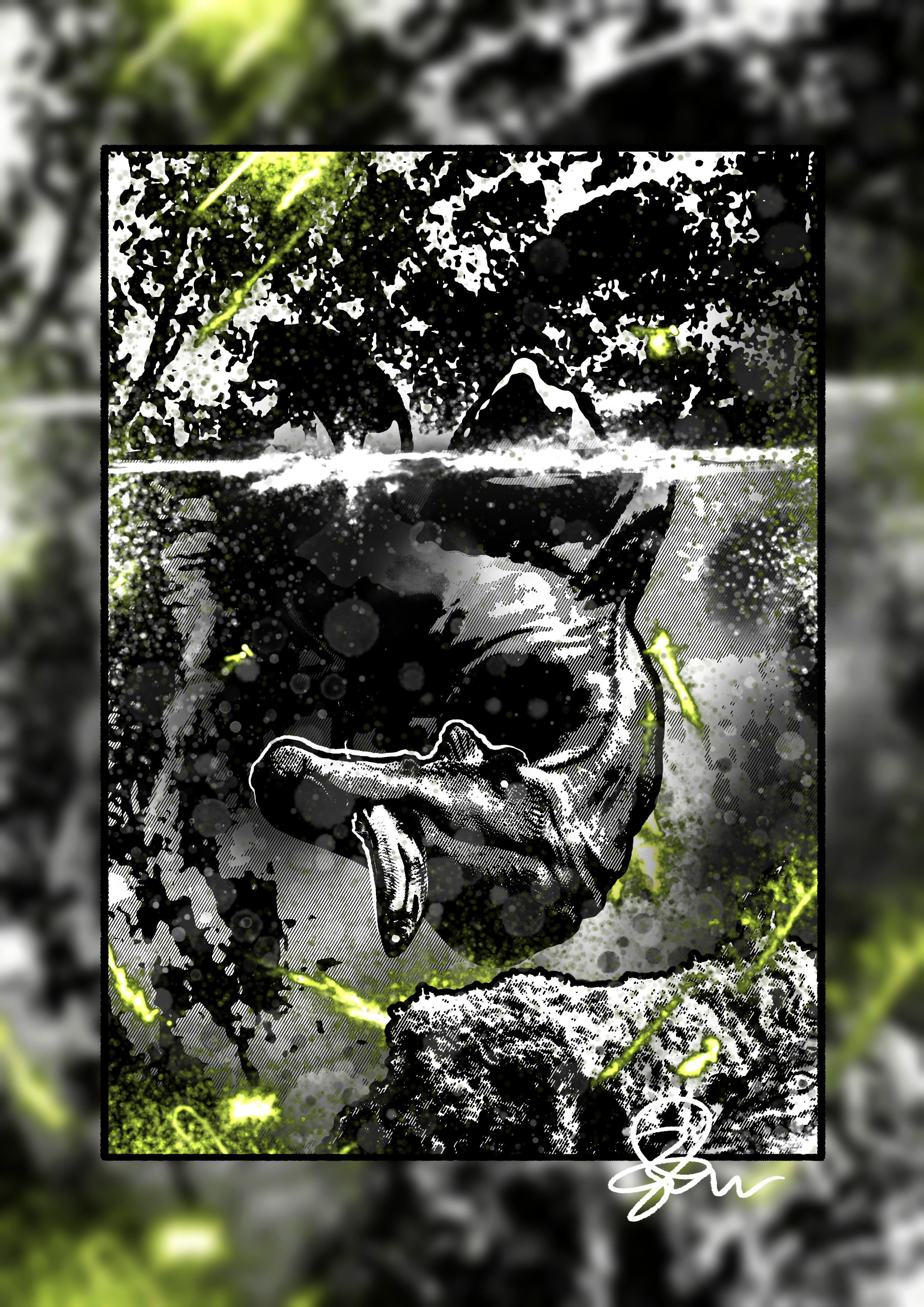Hunting In The Deep - Paleohorror art print by Ambrite Art