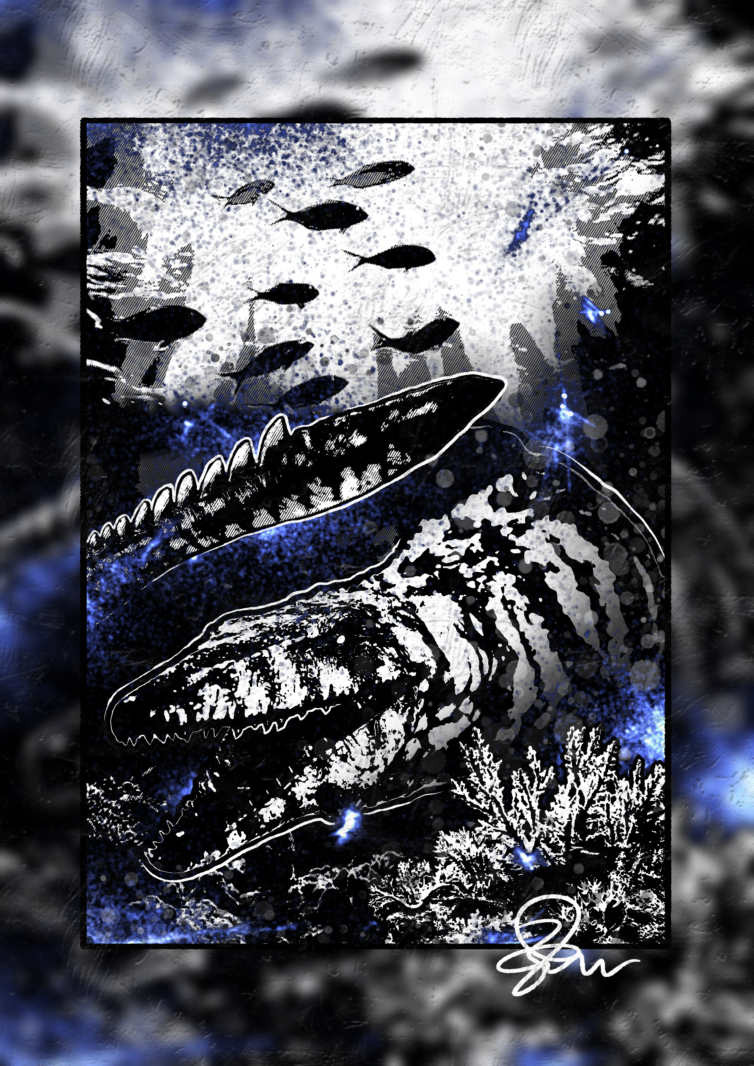 The Depths Below - Paleohorror art print by Ambrite Art