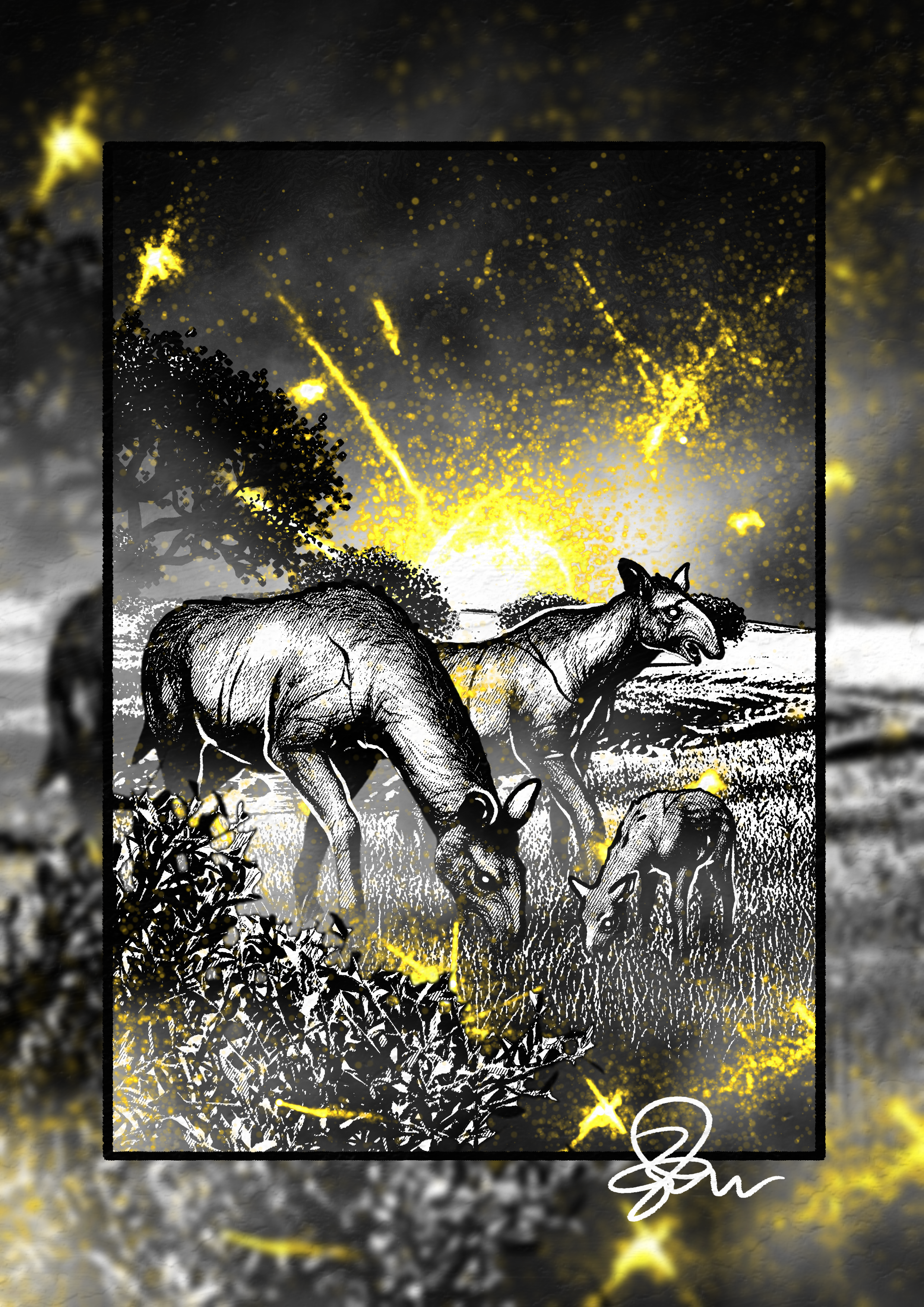 Macrauchenia - Paleohorror art print by Ambrite Art