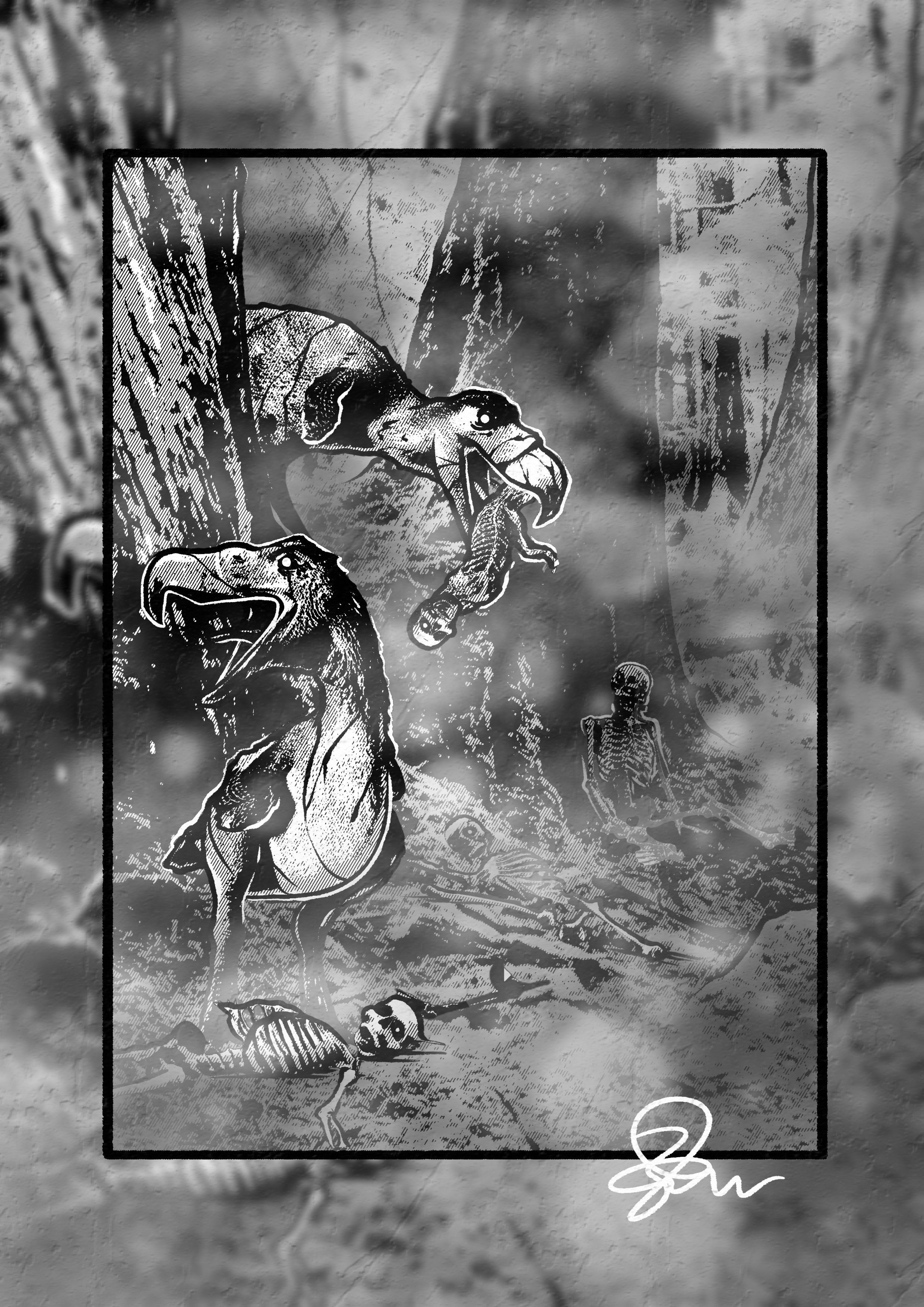 Phorusrhacids - Paleohorror art print by Ambrite Art