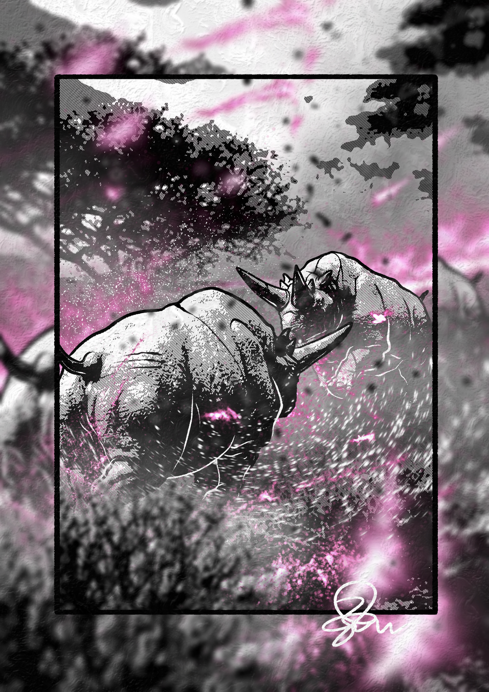Duelling Arsinoitherium - Paleohorror art print by Ambrite Art